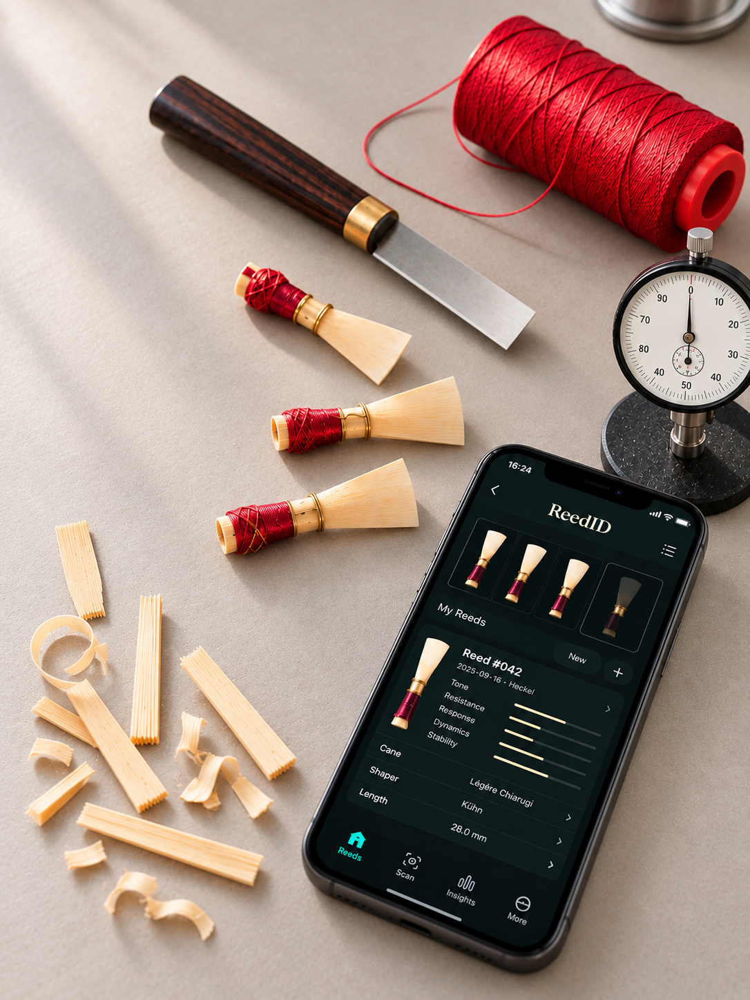 ReedID being used at a bassoon reed workbench